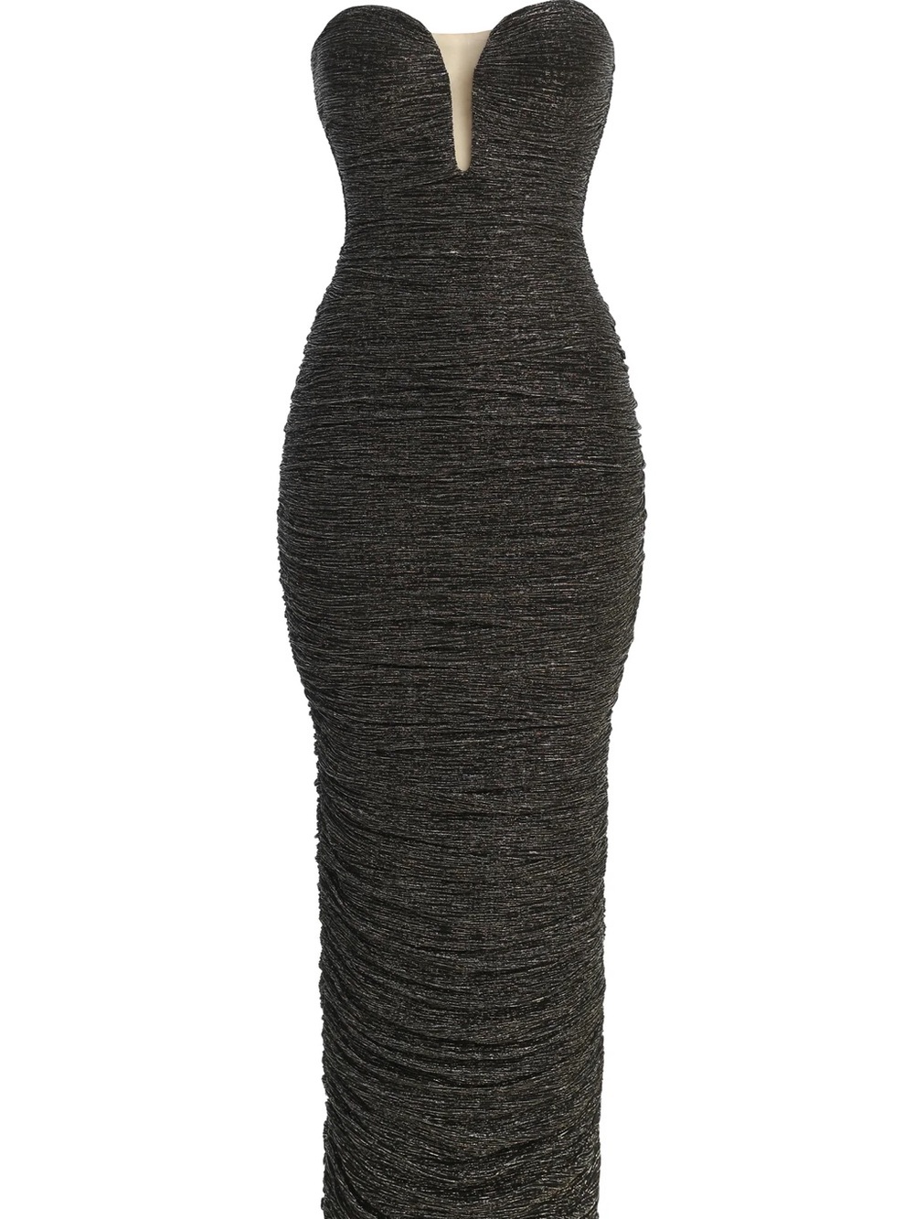 JLUXLABEL Strapless Metallic Charcoal Ruched Gown
